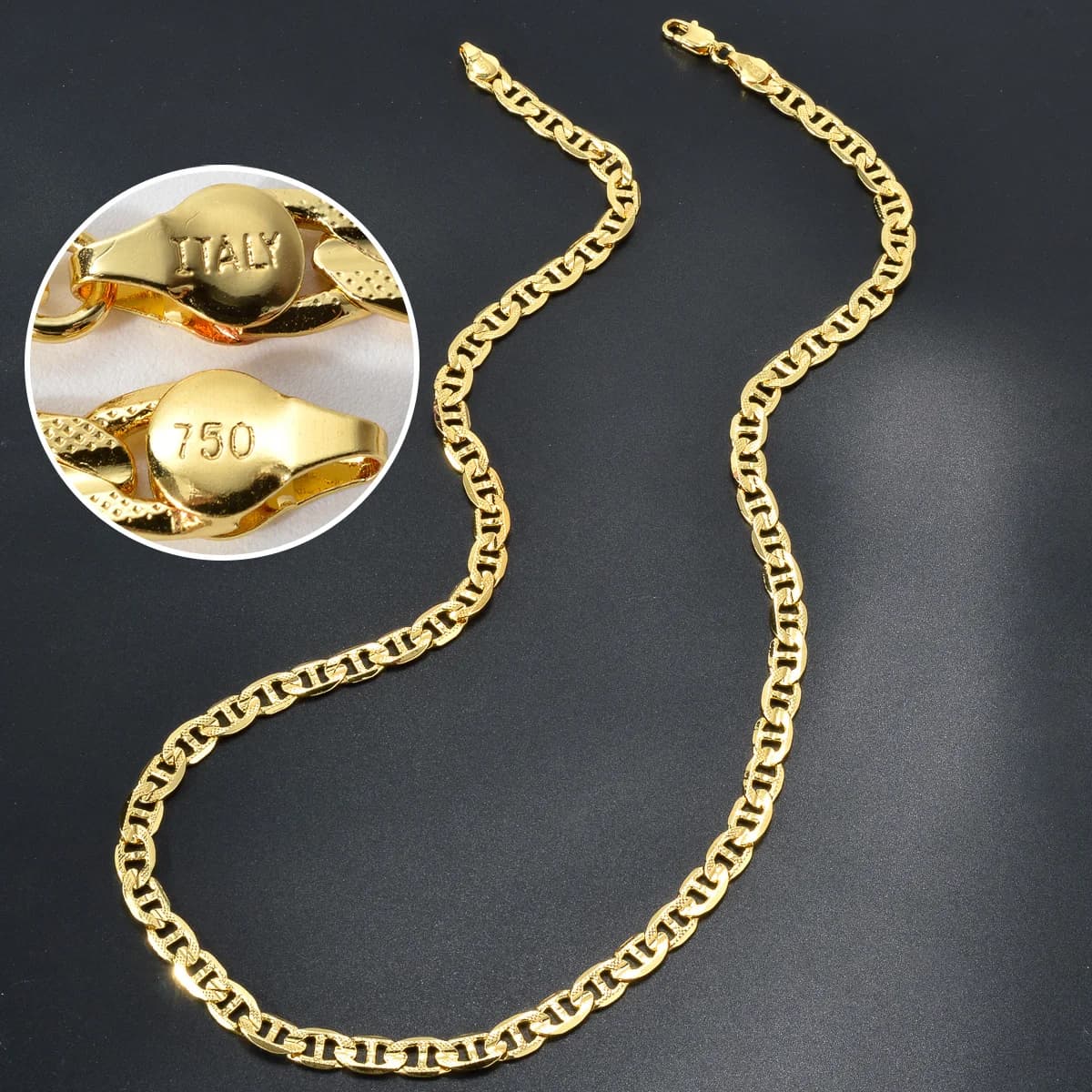 6mm Mariner Figaro Chain Necklace 18K Gold Plated Marina Link Chain Neck Jewelry For Men Women Hip Hop Punk Daily Party Gift