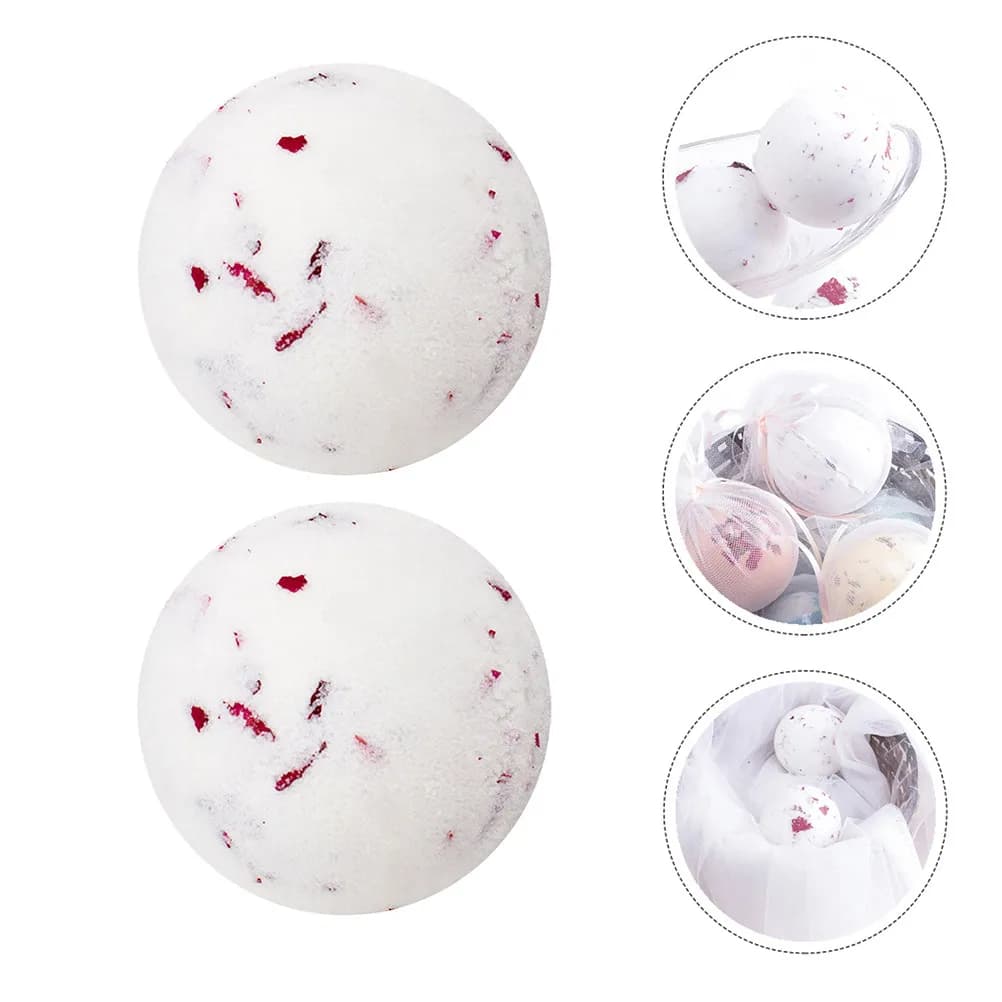 2Pcs Rose Bubble Milk White Color Natural Essential Oil Soothing Relaxing Spa Skin Care Bath Shower Bombs
