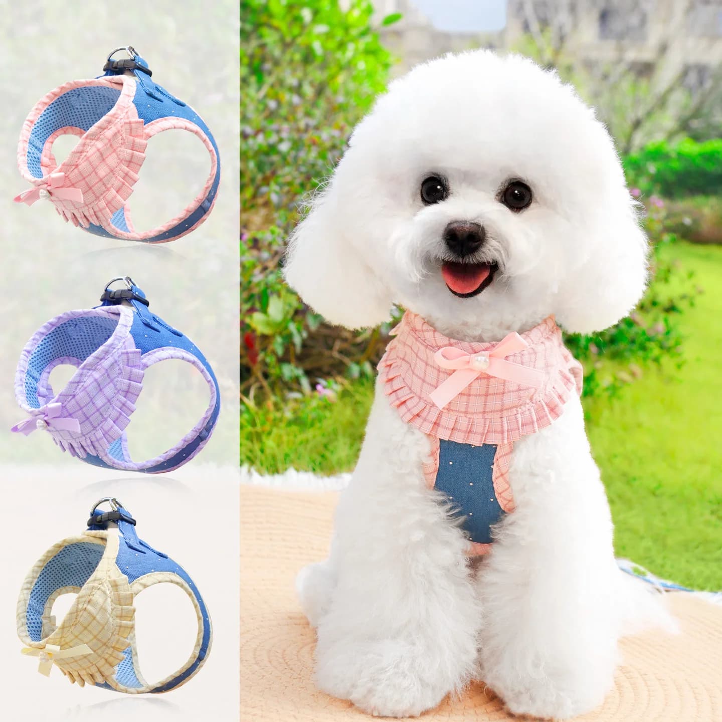 Dog harness-style leash, adjustable dog collar for small breeds, cute pet vest for Poodles and other adorable pets