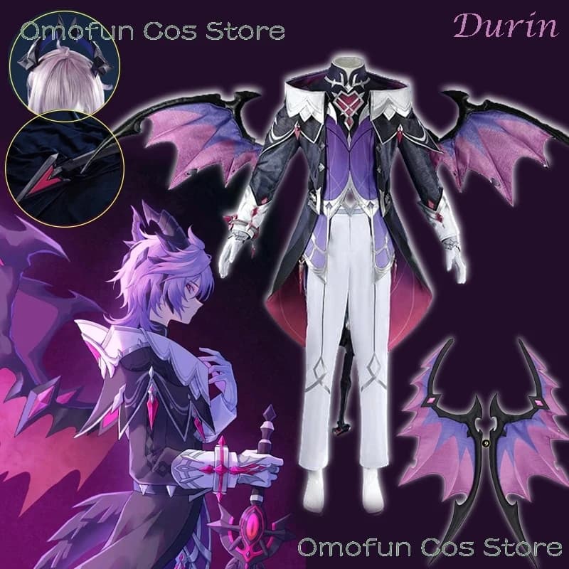 ABC123Genshin Impact Cosplay Wig Mini Durin Costume Pants Wing Horn Halloween Clothing Carnaval Uniforms3;b,6/k'5;