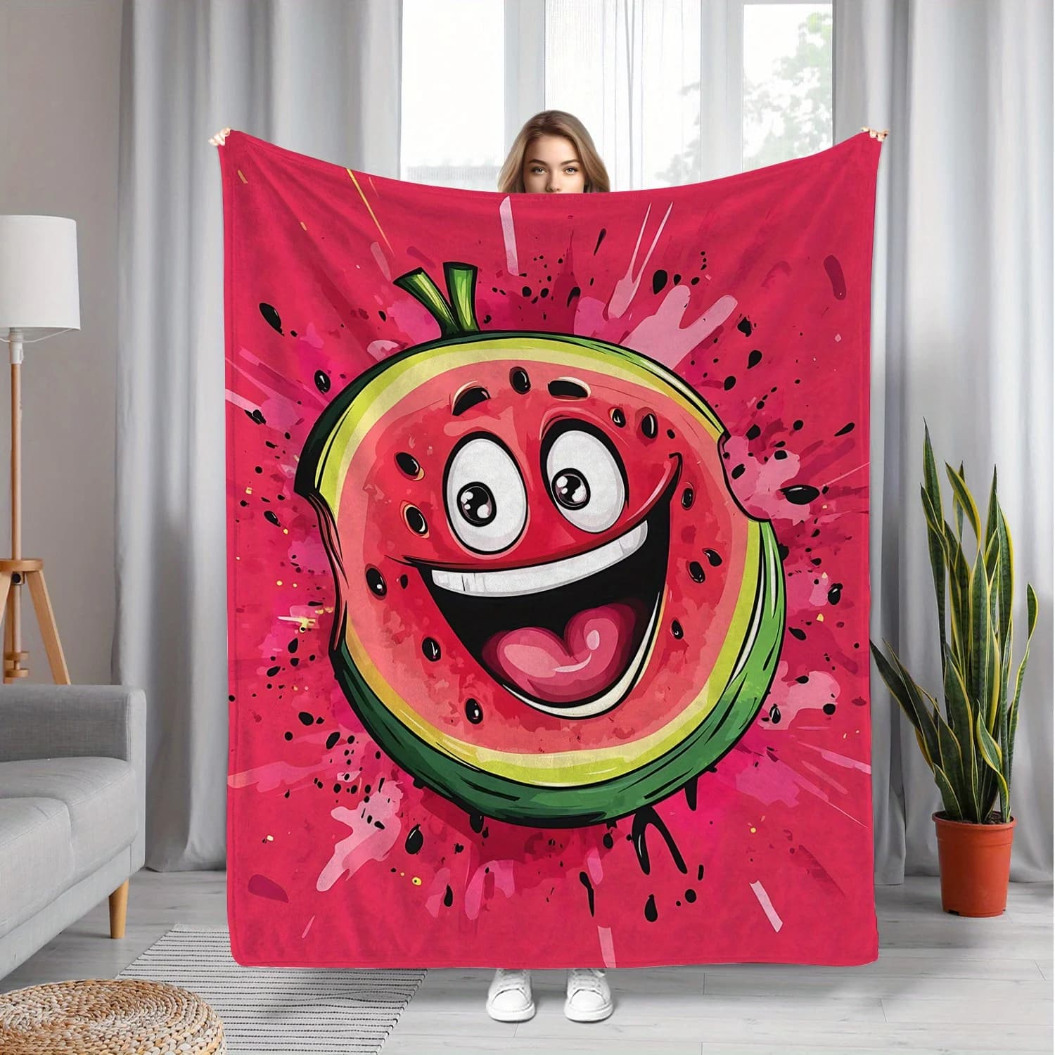 Coperta moderna stampata in flanella con motivo frutta anguria adatta a tutte le stagioni adatta per divano da ufficio e viaggi nel soggiorno