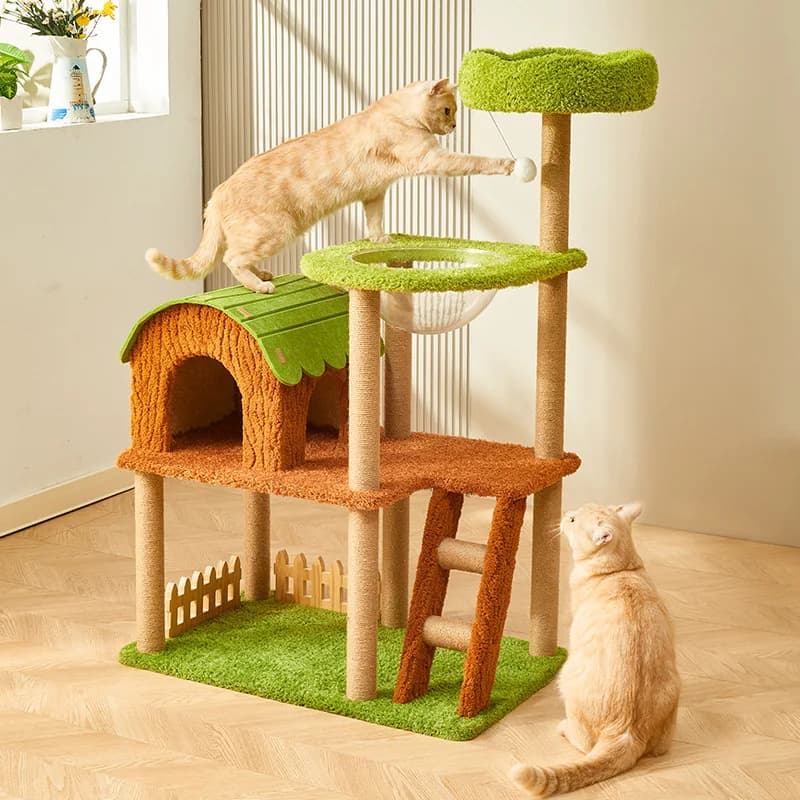 Durable Cat Tree Cat Tower with Small Ladder, All Seasons Space Capsule Pet Bed, Sisal Cat Scratching Post Pet Toy Pet Supplies