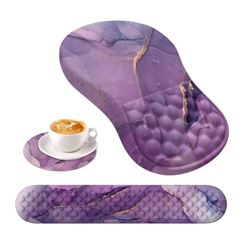 Set di 3 tappetini ergonomici per mouse con poggiapolsi e tappetino per tastiera, tappetini per mouse da computer per scrivania domestica con sottobicchiere