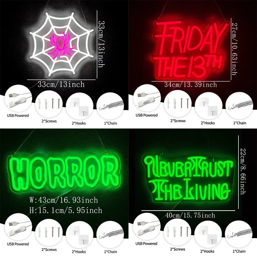 Utilizzato per la decorazione artistica di stanze, spazi horror, sale giochi, bar e feste, insegna al neon a led della casa stregata, icona luminosa con lettere