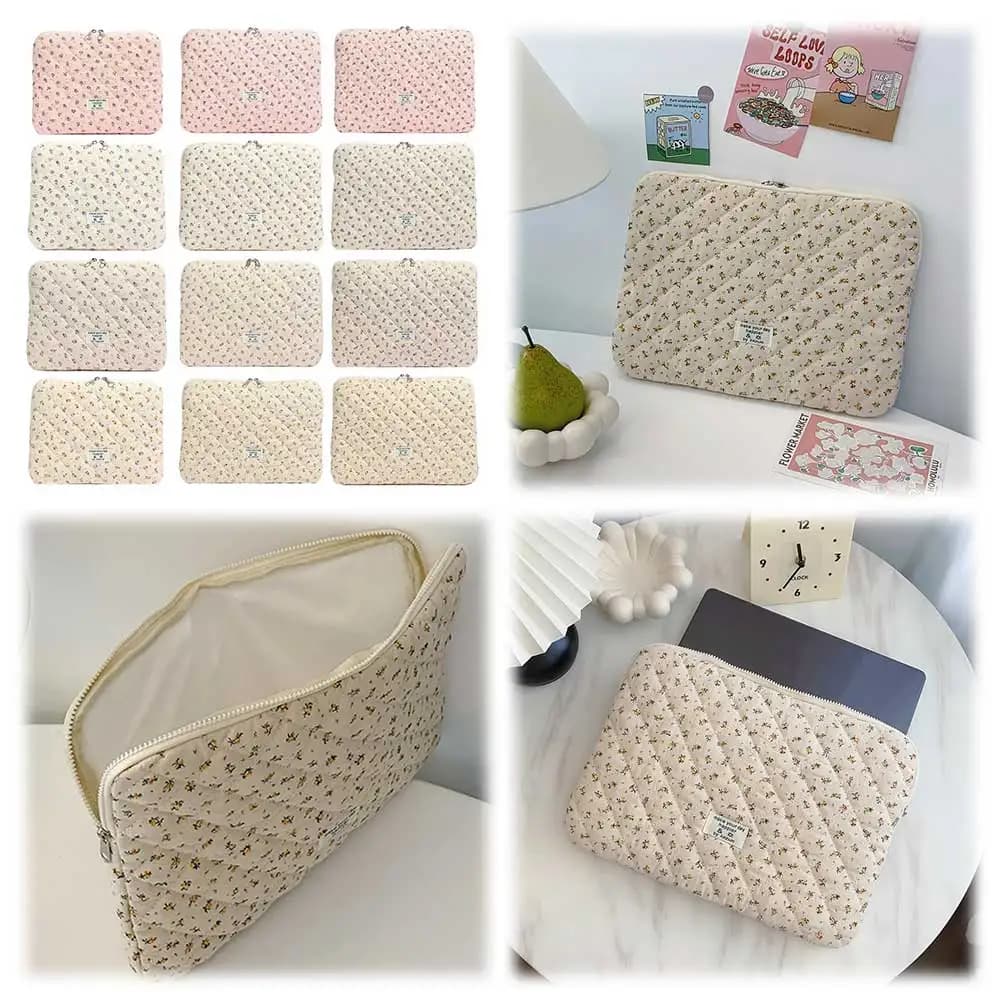 Custodia Protettiva Trapuntata per Laptop con Stampa Floreale, Borsa per Notebook da 11-15 Pollici e Tablet
