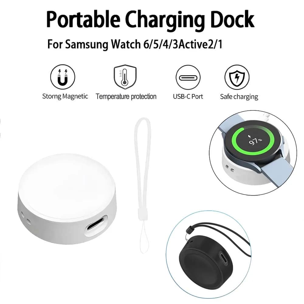 Caricabatterie Wireless da Scrivania con Cavo Tipo C e Portachiavi per Samsung Galaxy Watch 7 6 5 Classic Pro 4 3 Active 2, Dock di Ricarica Rapida