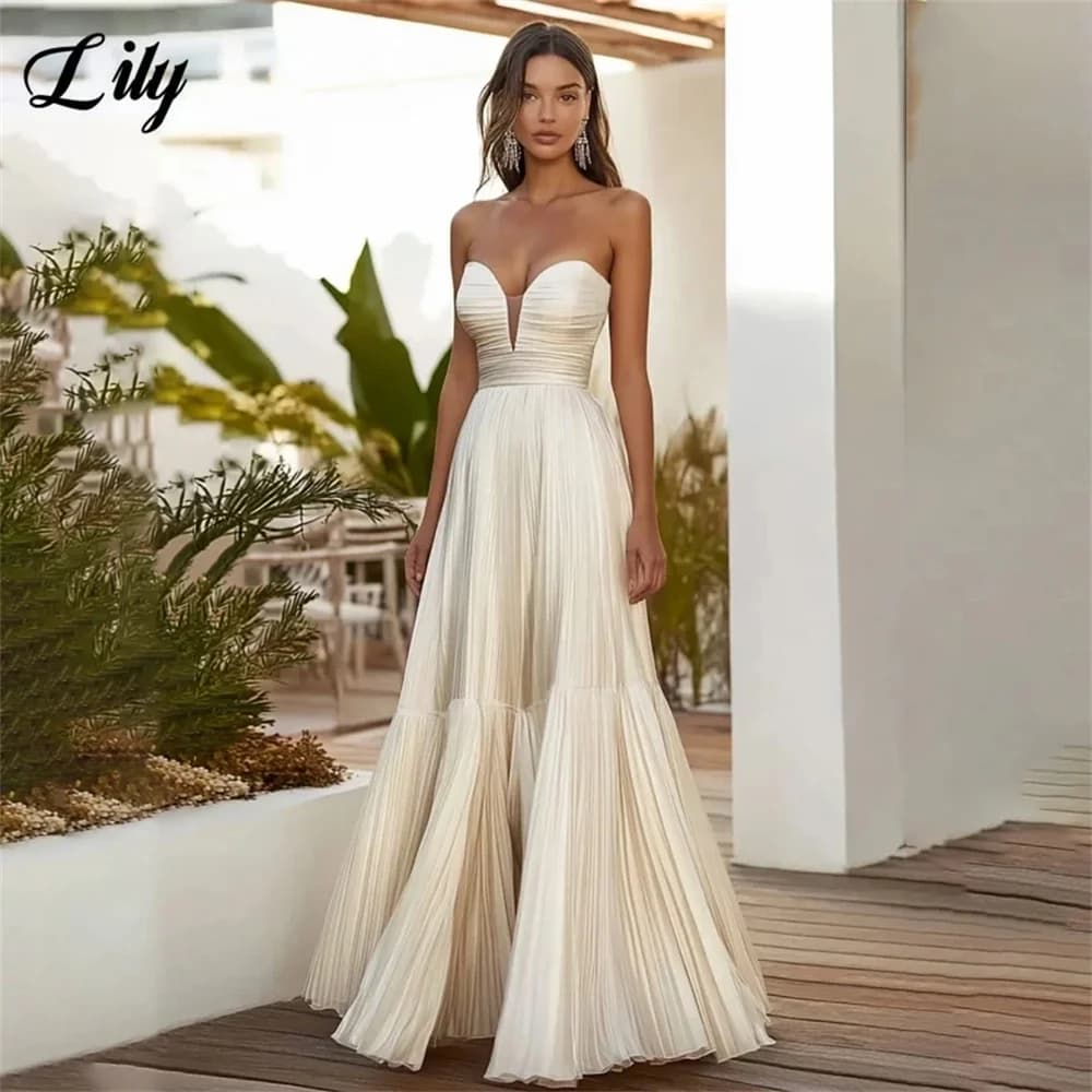 Abito da sera bianco Lily in raso drappeggiato, abito da ballo a trapezio lungo fino al pavimento, abito formale da festa semplice per donna, personalizzabile