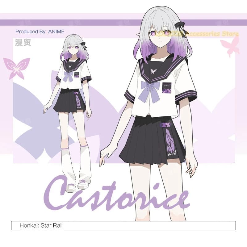 Costume Cosplay Originale Castorice Honkai: Star Rail, Abbigliamento Casual, Uniforme JK, Completo da Marinaio, T-shirt, Top, Gonna, Set Casual per Ragazze