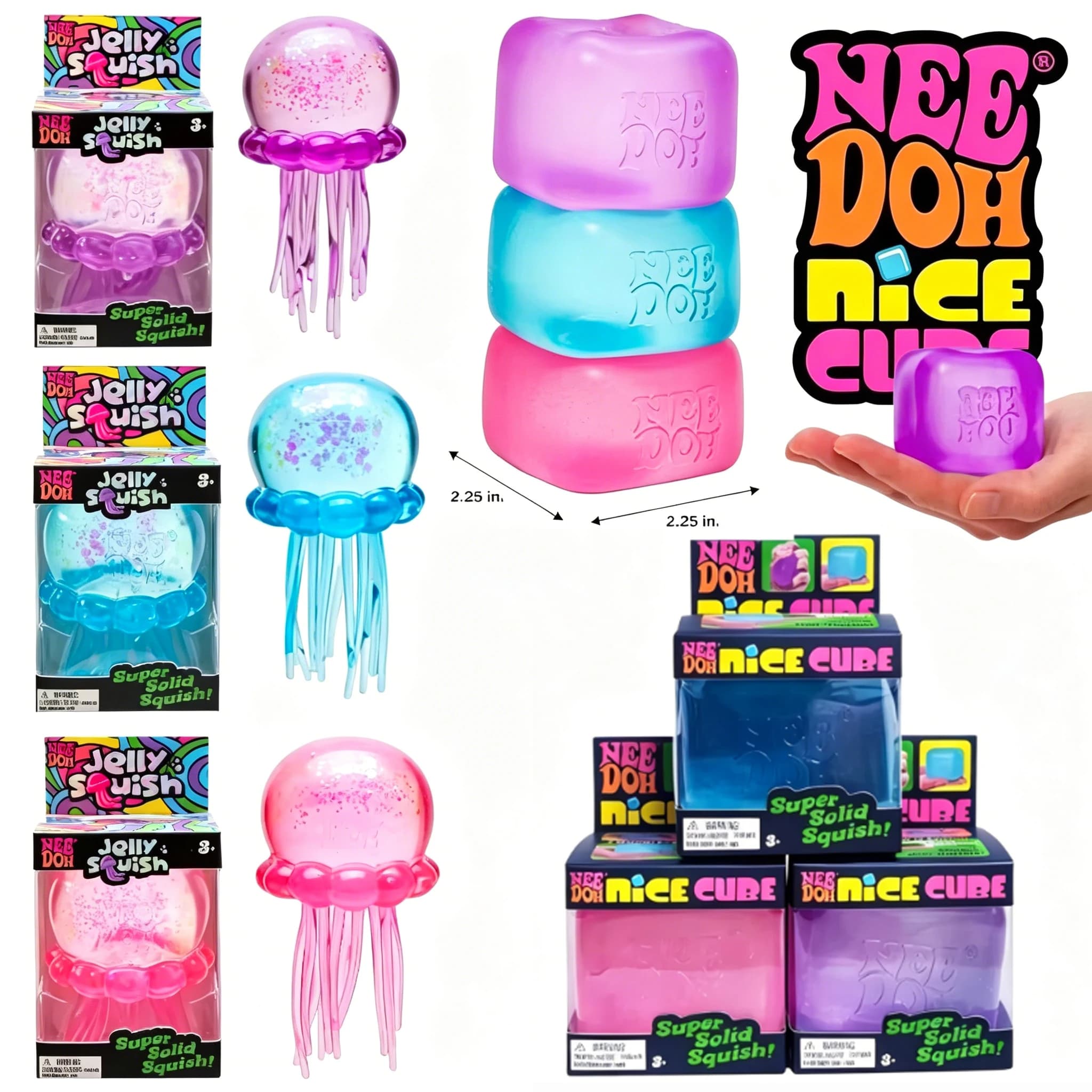 Giocattolo Antistress @Trending Nee Doh Jellyfish & Cube Squish, Morbido Giocattolo Sensoriale in Gelatina per Bambini e Adulti