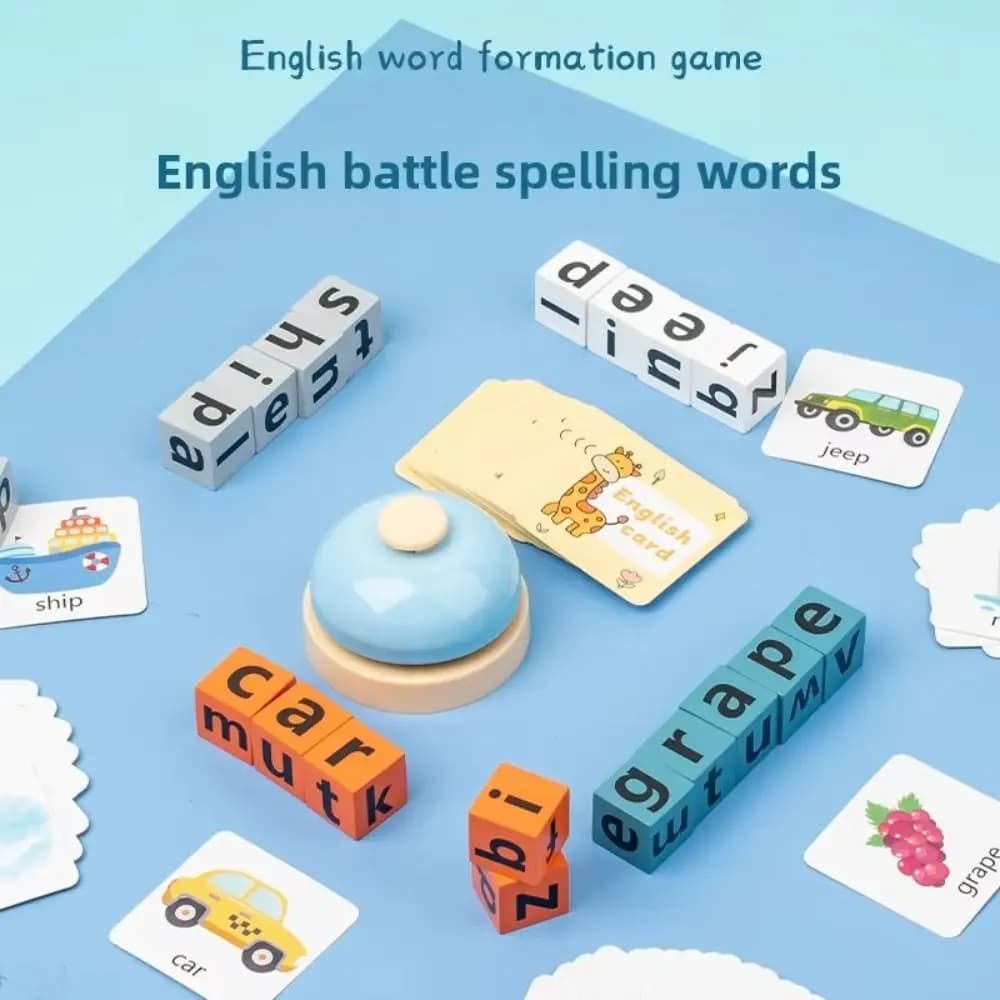 Flash Cards Alphabet Spelling Game Baby Learning Cards Wooden Letter Spelling Block Matching Game Interactive Puzzle Game