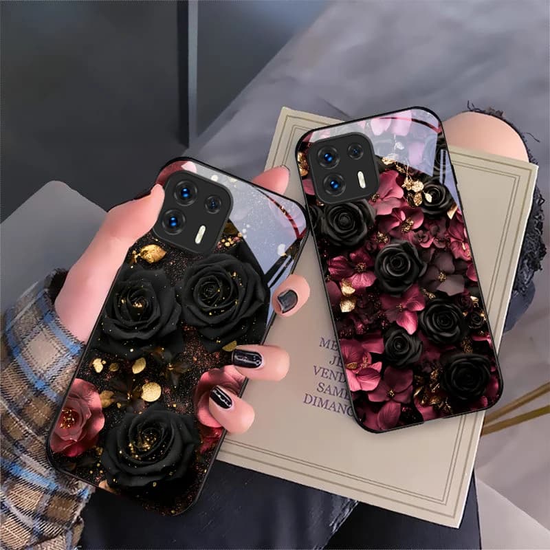 Wine red flower petals For Motorola Moto G14 24 34 35 45 54 55 75 84 85 Stylus Edge 30 40 Neo 50 Ultra Play glass phone case
