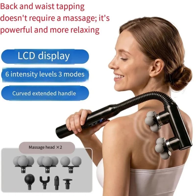 Dropship-Multi-Head Percussion Massage Gun With LCD, Long Handle & Multiple Speeds For Fitness