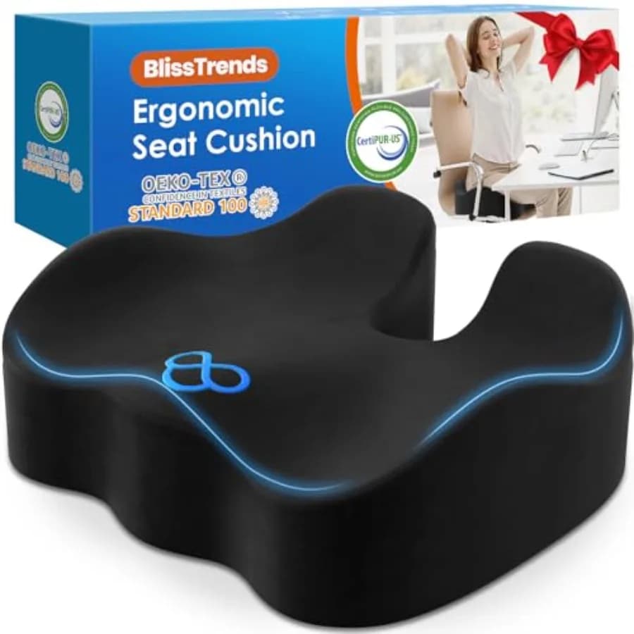 Cuscino per Seduta, Cuscini in Memory Foam Spessi 13,2 cm per Sedia da Ufficio, Sedile Auto, Aereo, Allevia la Pressione su Coccige, Sciatica e Schiena