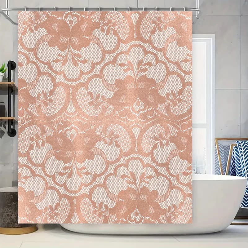 Tenda da doccia in pizzo con rose Decorazione da bagno floreale rosa rosa Tessuto impermeabile ShOWERCURTAIN