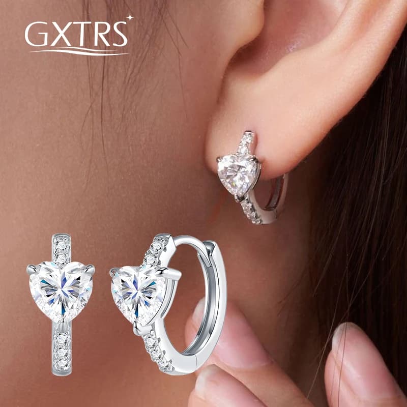 Orecchini a Cerchio GXTRS con Moissanite a Cuore per Donna, in Argento S925, Orecchini alla Moda con Diamanti da Laboratorio, Gioielli Raffinati per Matrimoni e Feste, Regali
