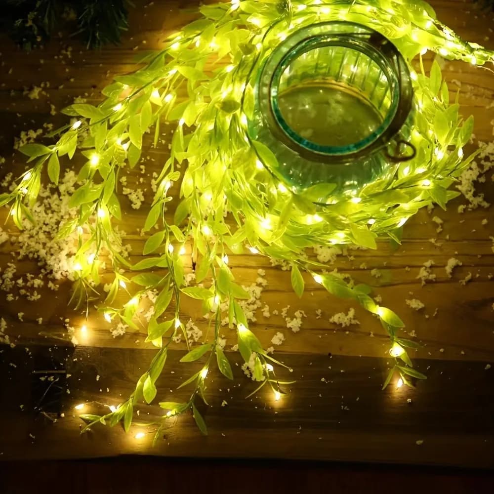 Lampada a tenda in vimini da 2M con 20 luci, scatola batteria, decorazione da tavolo, fiori artificiali, piante finte sempre verdi, rampicanti