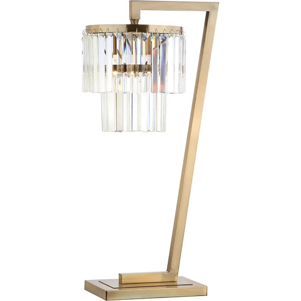 Lampada da Tavolo Glamour in Ottone Dorato e Cristallo Trasparente da 30 Pollici con Lampadina LED per Camera da Letto, Soggiorno, Ufficio e Scrivania