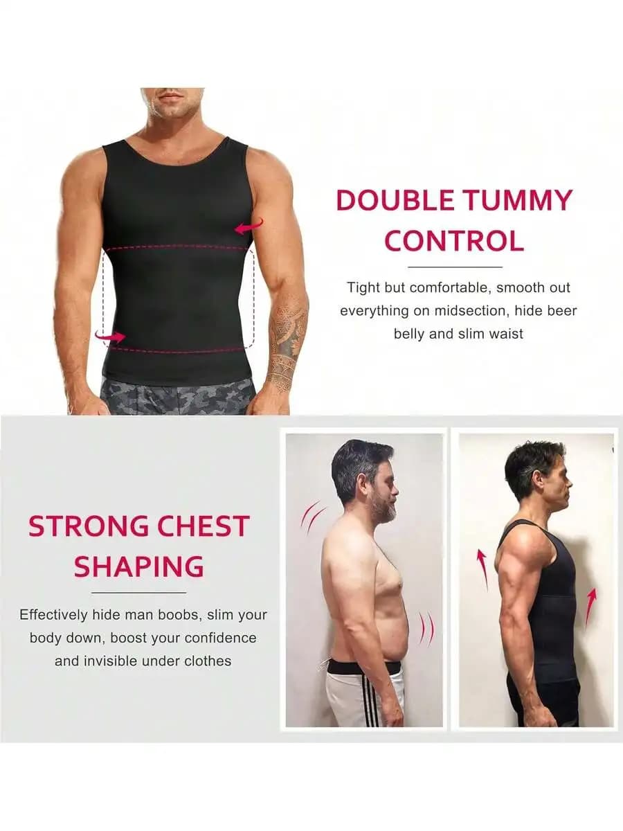 Gilet compressivo da uomo per ginecomastia, controllo del ventre, modellante snellente, canotta senza maniche