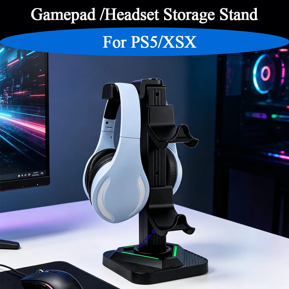 Nuovo supporto da tavolo per gamepad/cuffie con striscia luminosa a LED per PS5/XSX con 3 porte USB per accessori da gioco PS5/XSX