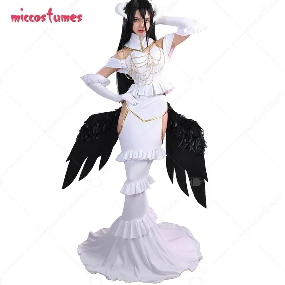 Miccostumes Costume da Cosplay Anime per Donne, Set con Top Bianco Senza Spalle e Gonna con Aperture