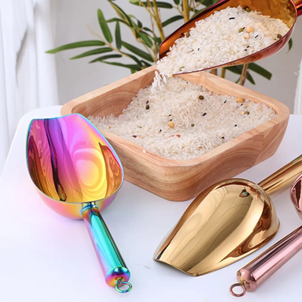Stainless Steel Ice Scoop Ice Cream Server Loose Tea Shovel Dried Fruit Scooper Household Kitchen Cereal Scooper Pet Food Scoop