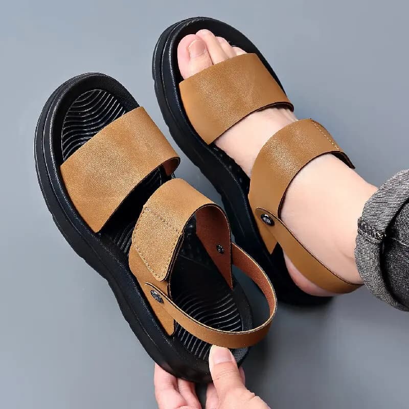 Sandali estivi da uomo in pelle, casual, antiscivolo, con suola spessa, scarpe da spiaggia, cinturino regolabile in velcro, sandali romani da esterno, taglia 38-46
