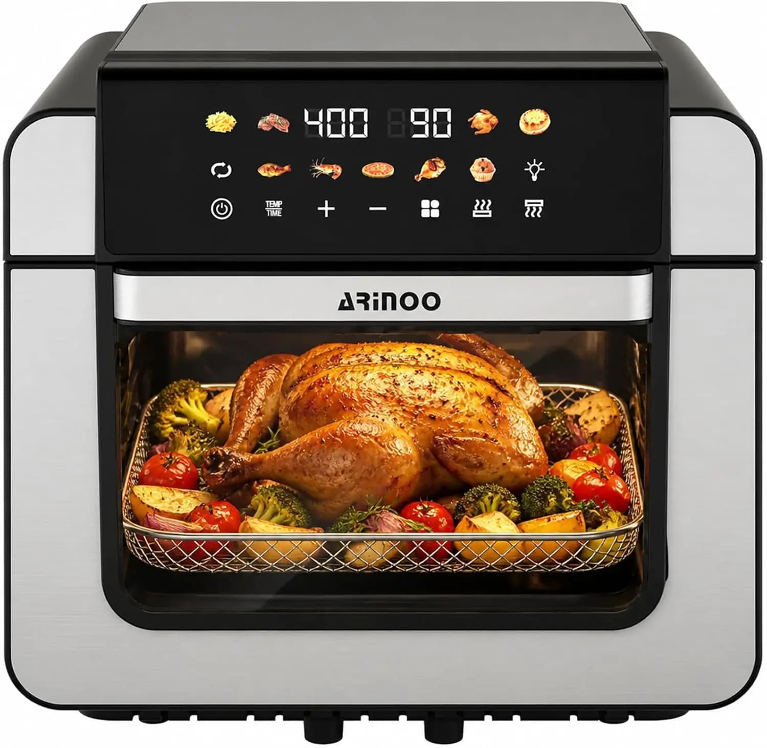 16 Qt Air Fryer Toaster Oven Combo, PFAS-Free Ceramic Coating, Viewing Window, 9 Presets, 1700W Top & 1500W Bottom, Max 400°F, Nonstick Tray, Detachable Door, Easy Clean