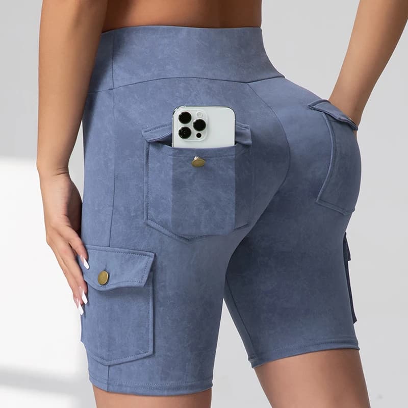 Women's shorts with working pocket with washed print 5 door fitness shorts for lifting the seat Slim Elastic 2025 New fashionable 5-color cycling shorts
