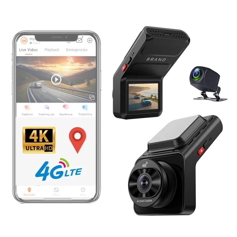 2Inch4K 4Gdashcam con doppia registrazione dell'obiettivo wifi gps tracking fit controllo remoto video live sul telefono 12-24v alimentatore 4g telecamera per auto