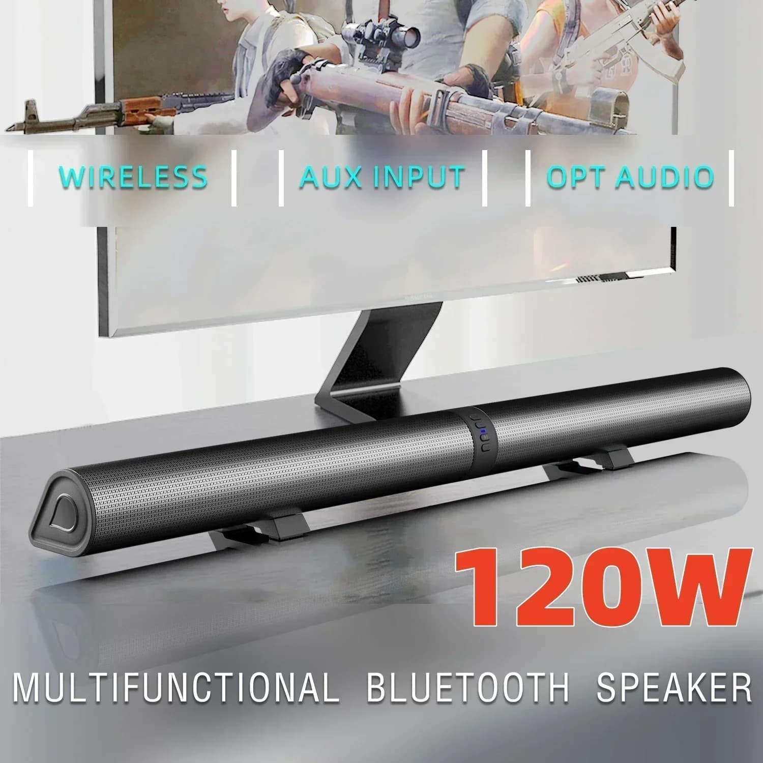Altoparlanti Bluetooth TV BS-56 da 120 W Connessioni AUX/BT/OPT Soundbar con sistema audio Home Cinema staccabile 2 in 1 Soundbar FM