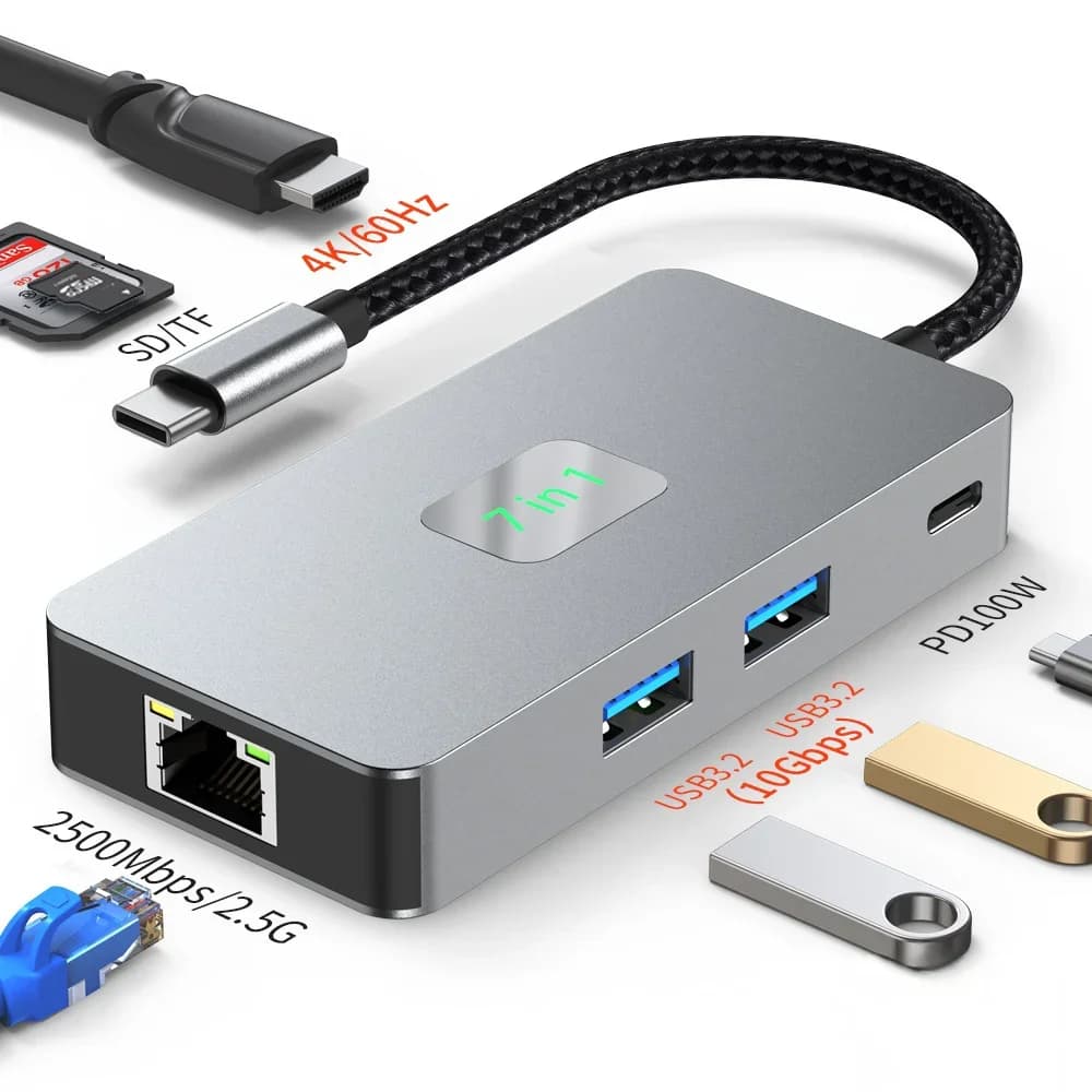 Docking Station FC&EC USB-C, Adattatore Type-C a HDMI 4K, Ethernet Gigabit 2.5G RJ45, Hub USB 3.2, Lettore Schede SD/TF, PDW100W