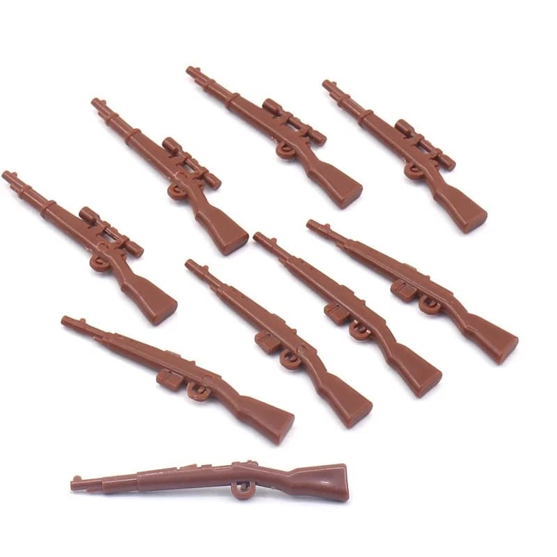 10PCS WW2 Brown 98K Soviet Style Soldier Army Building Blocks Military Weapons Playmobil Figures Mini Model Kits Education Toys