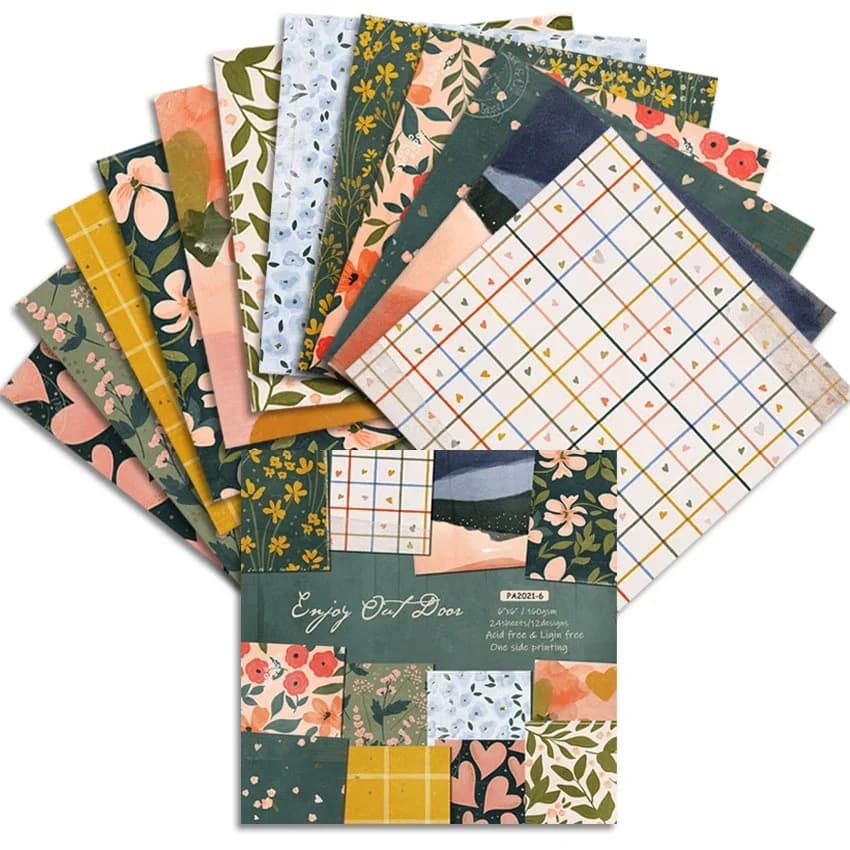 24 Sheets Enjoy Out Door Craft Paper Pads Cutting Dies Art Background Origami Scrapbooking Card Making