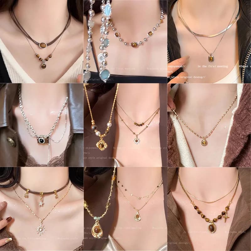 Natural Stone Beaded Necklace for Women High-end Sweater Chain Retro Jewelry Accessories