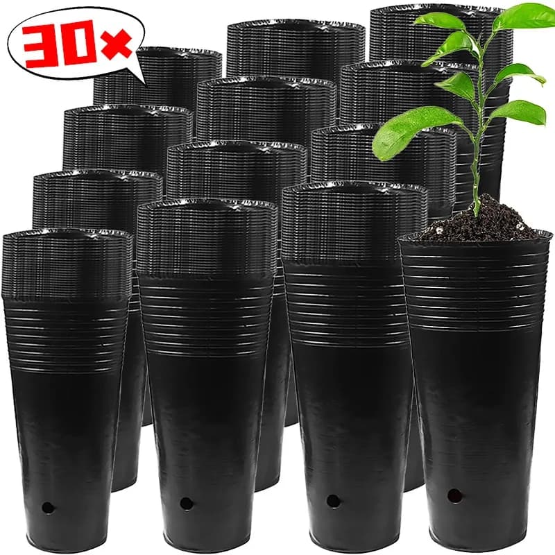 Grandi Vasi in Plastica Nera per Semenzai, Contenitori Rinforzati per la Germinazione dei Semi, Sacchi Traspiranti per la Coltivazione di Fiori e Piante da Giardino