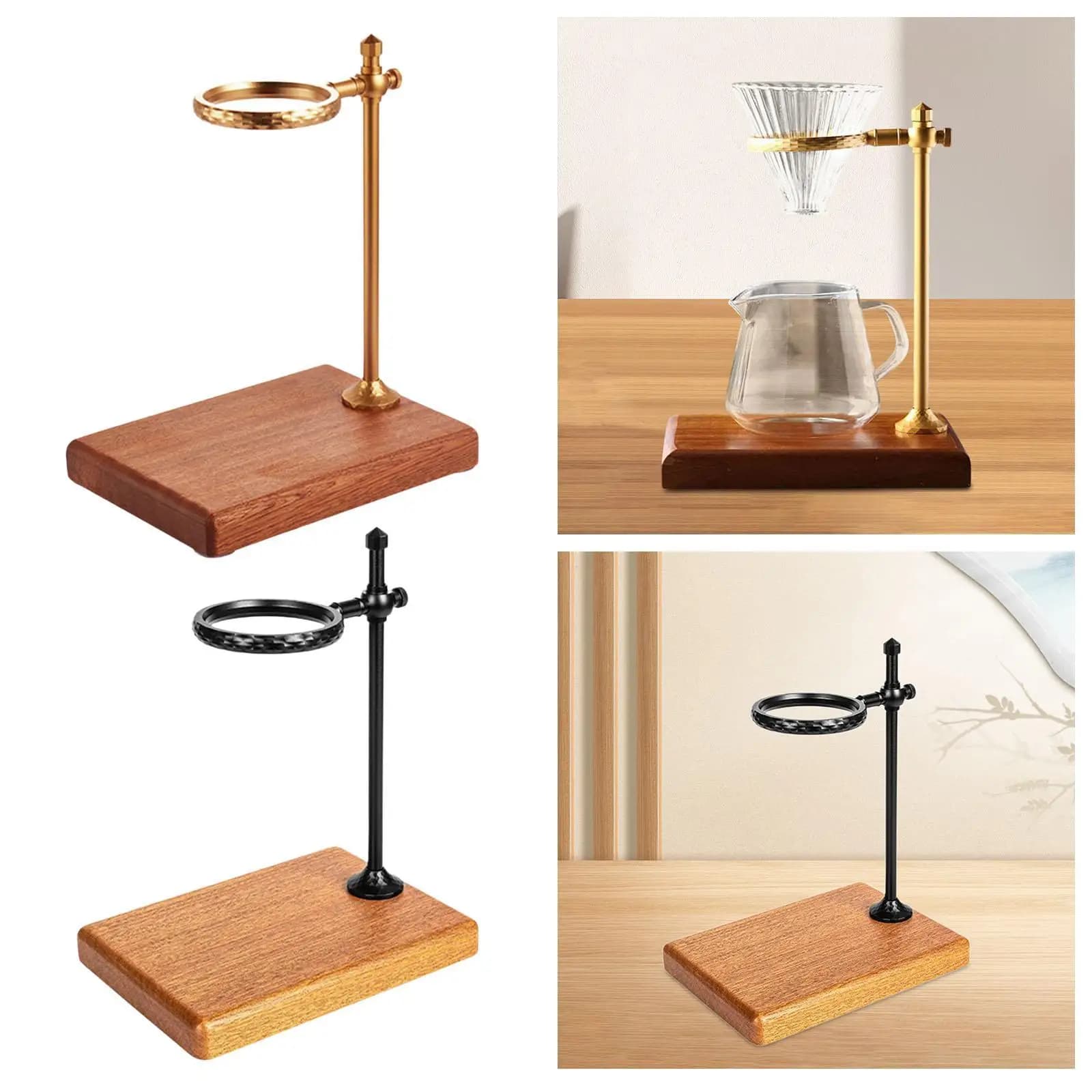 Wooden Aluminum Alloy Coffee Dripper Stand with Base Adjustable Brewing Station for Coffee Maker Accessories