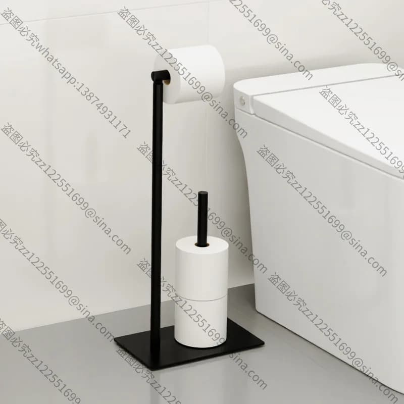 Adatto per porta fazzoletti da bagno Portarotolo da pavimento al soffitto Scopino da bagno in legno con vassoio per telefono cellulare