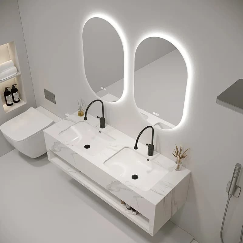 Mobiletto da bagno postmoderno minimalista in ardesia Specchio intelligente Doppio lavabo Vanity da bagno Vestidores compatti Mobili alla moda