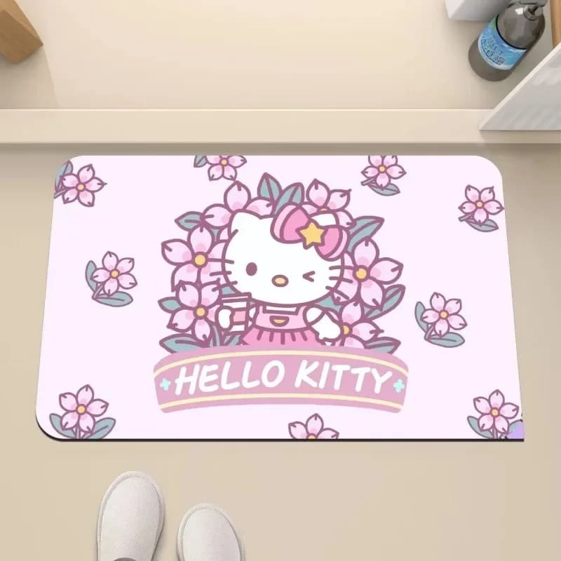 Hello Kitty Cherry Blossom Diatomite Absorbent Bath Mat, Quick Dry Non-slip Rug, Cute Bathroom Door Mat for Girls