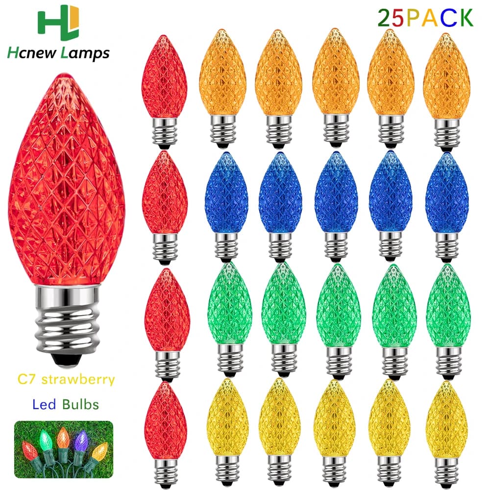 25 pz C7 fragola Multicolor String Light lampadine di ricambio E12 EU US 0.6W lampadina a LED per Street Garland Patio Party Decor