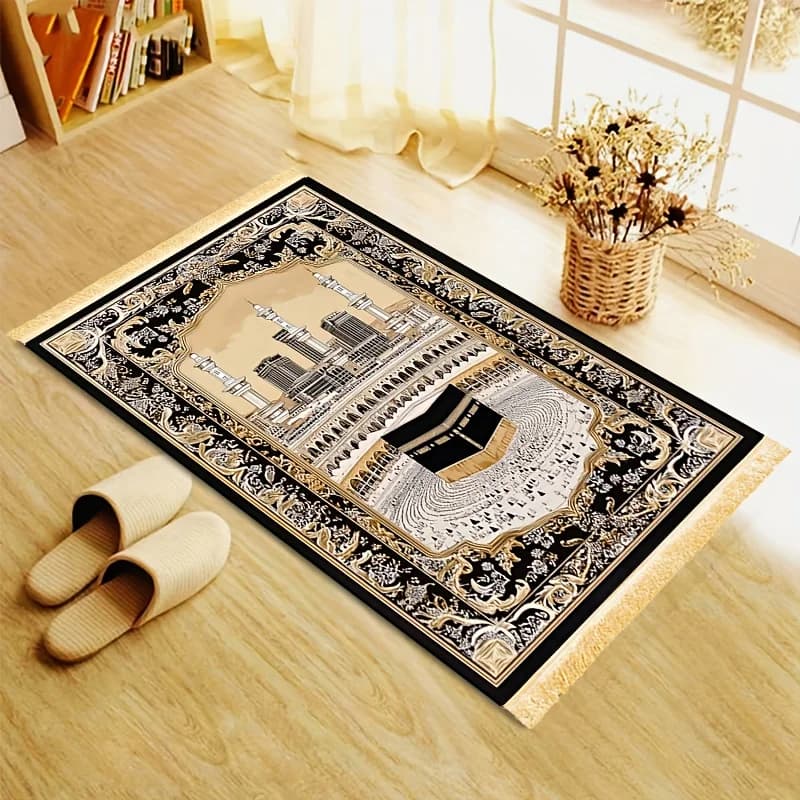 Tappetino da preghiera di lusso VIKAMA con nappe, tappetino da preghiera pieghevole antiscivolo, per preghiere familiari in interni e all'ingresso, tappetino da preghiera islamico per la famiglia