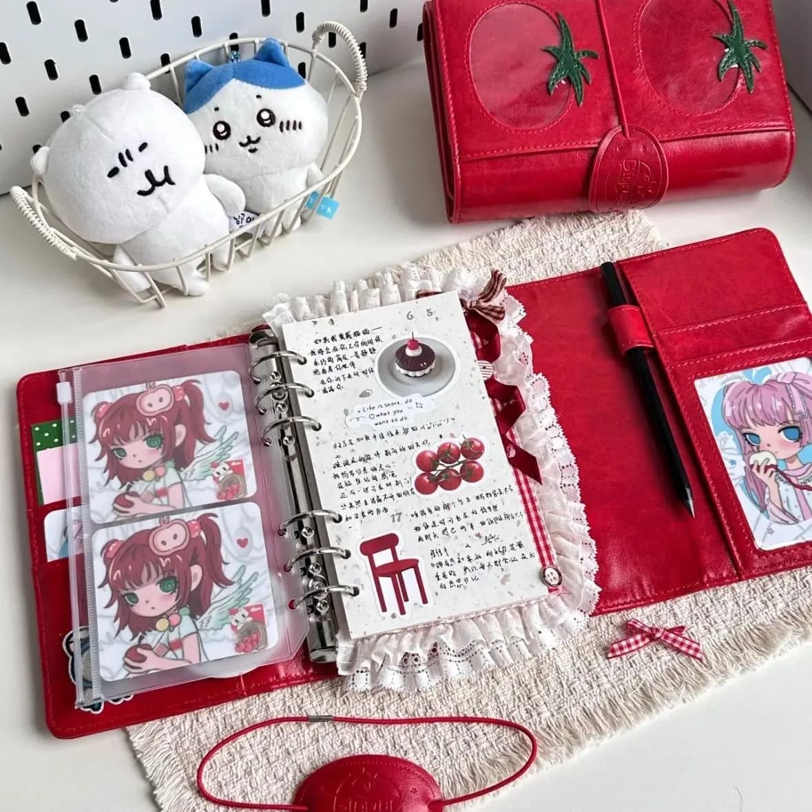 Red Tomato A6 Notebook Three Fold PU Loose-leaf Binder Notebook Photocard Holder Book Journal Agenda Planner Student Stationery