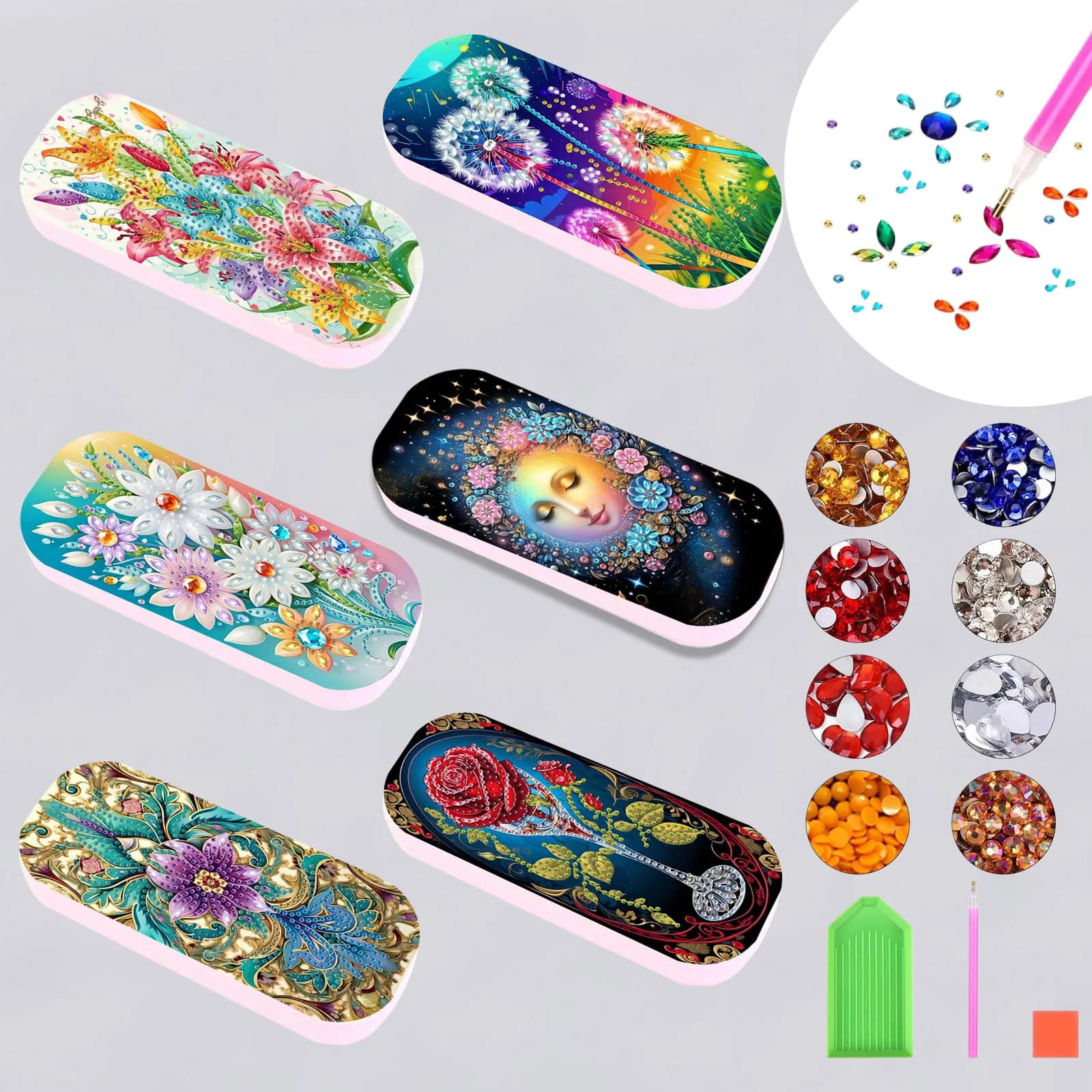 1 DIY floral pattern diamond art painting stationery box set, pencil box, storage box, office stationery box