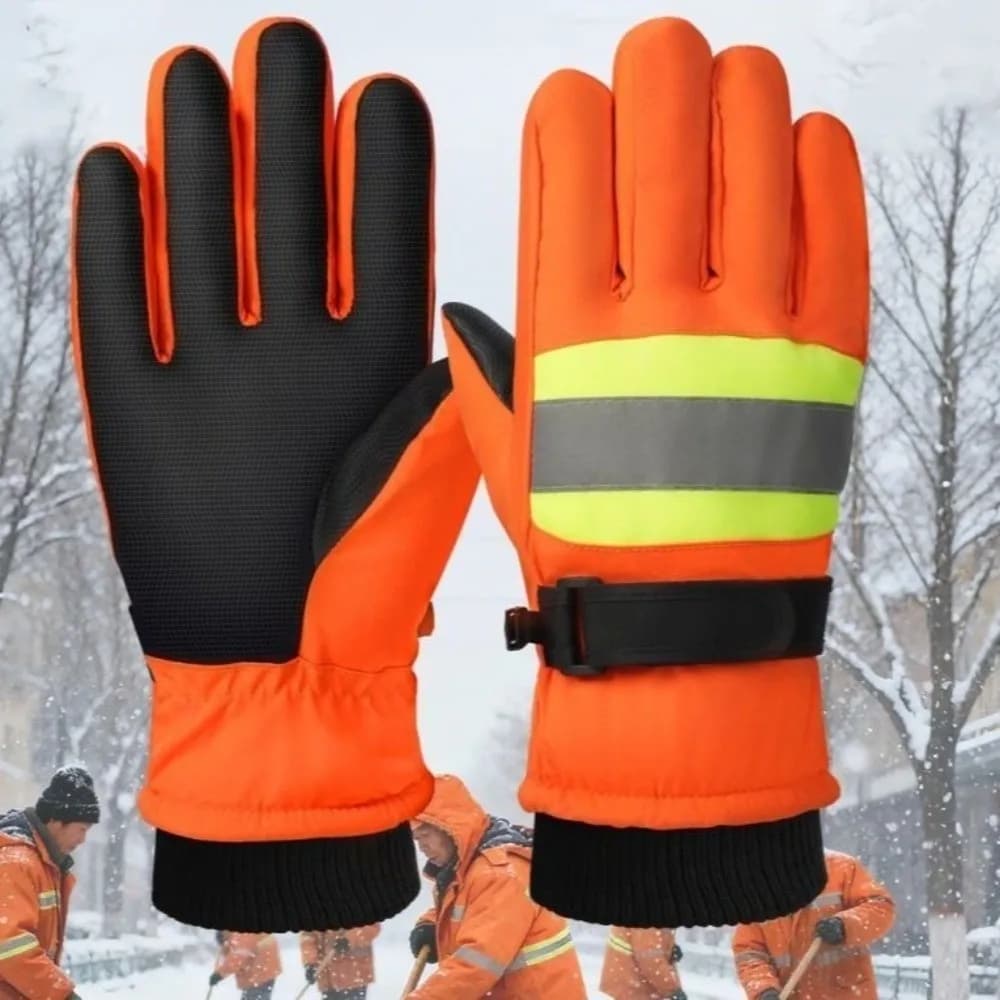 Reflective Sanitation Worker Gloves Waterproof Touchscreen Five-Finger Gloves Orange Wear-resistant Winter Warm Gloves Commuting