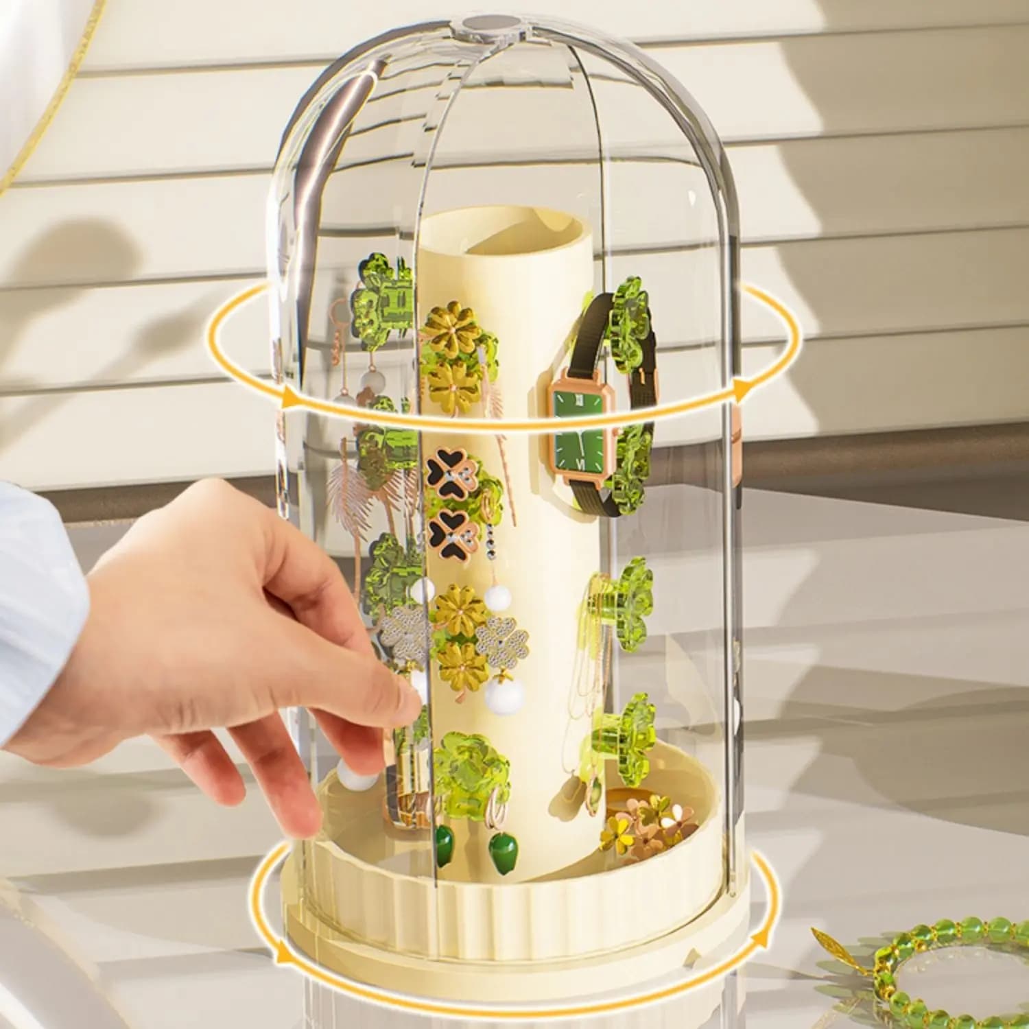 1PC rotante scatola di immagazzinaggio di gioielli orecchini orecchini collane anelli multi-grid storage con coperchio antipolvere e luce impermeabile