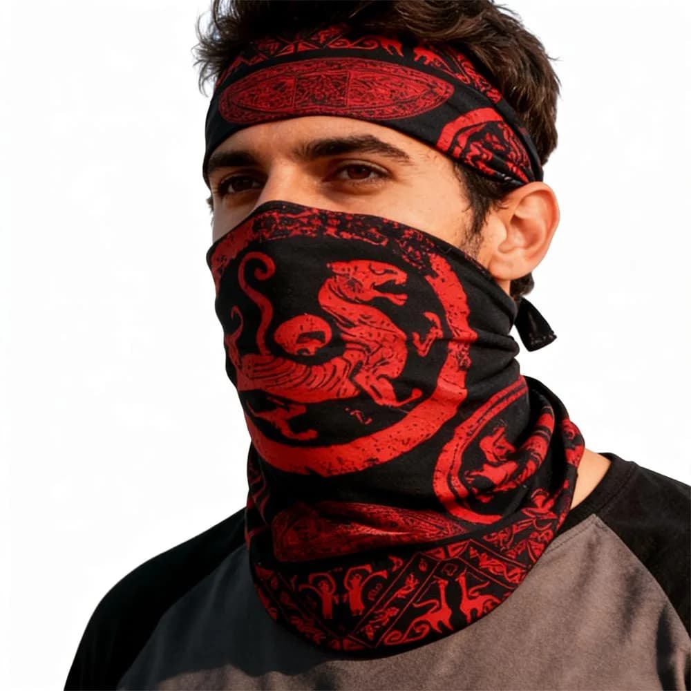 Scaldacollo Multifunzionale Senza Cuciture con Protezione UV, Maschera Facciale per Ciclismo e Escursionismo, Sciarpa Tubolare con Motivo Vichingo