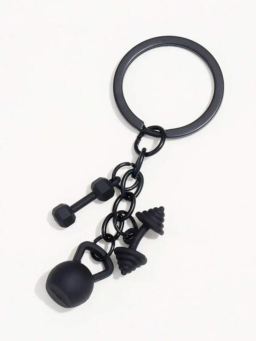 Black Fitness Dumbbell And Kettlebell Keychain For Gym Enthusiasts Car Bag Charm Accessory