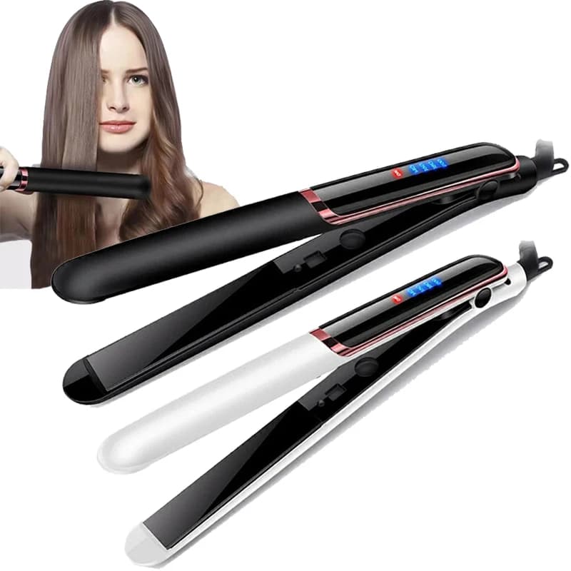 Professional portable hair plate at four temperature, ceramic, 2 in 1, for ironing and curling.