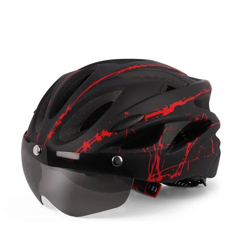 Con occhiali per sport all'aria aperta da equitazione Visiera parasole Uomo Donna Casco da bicicletta MTB per bici da strada in stampo