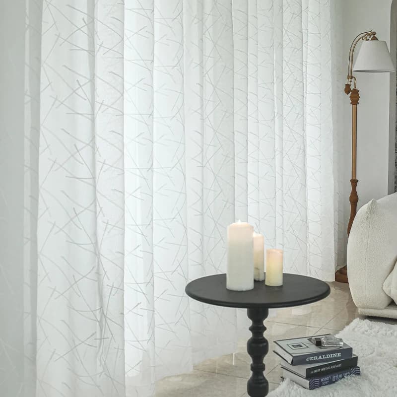 White striped transparent tulle curtains for living room door Embroidered panel with voile Rideau pattern for wedding decorations